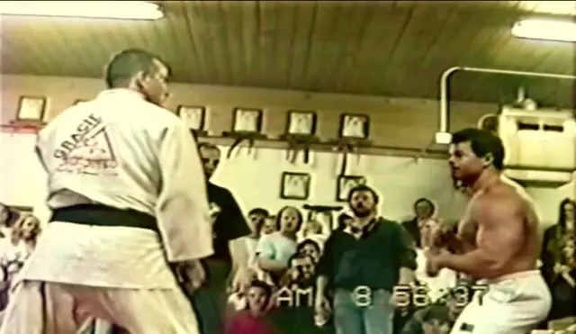 Historical footage of a Gracie Challenge match, demonstrating the effectiveness of Brazilian Jiu Jitsu techniques in a public martial arts demonstration.